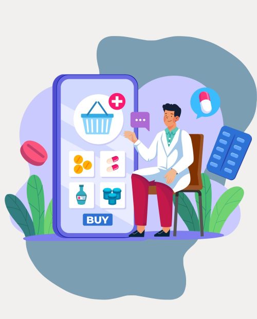 pharmacist displaying online shopping